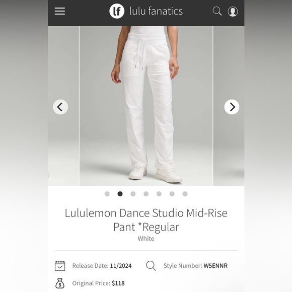Lululemon White Lined Dance Studio Pants Women’s Size 8 - Picture 1 of 10